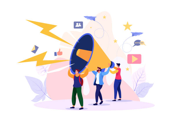vector illustration, flat style, business promotion, advertising, call through the horn, online alerting - 營銷 幅插畫檔、美工圖案、卡通及圖標(biāo)