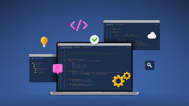 concept of computer programming or developing software or game - 系統(tǒng)軟件開發(fā) 幅插畫檔、美工圖案、卡通及圖標(biāo)