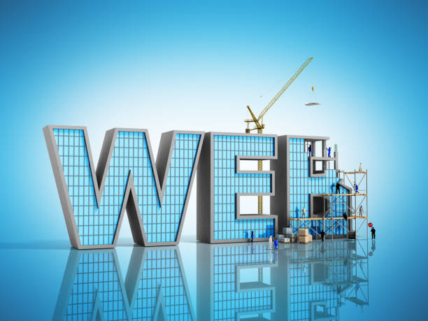 網(wǎng)頁程式開發(fā)概念建設(shè)者正在題字 web 上藍(lán)色 3d 插圖 - 網(wǎng)站門戶搭建 個(gè)照片及圖片檔